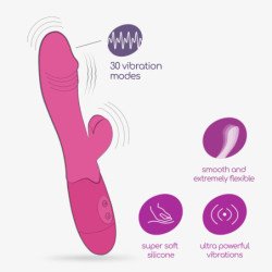 VIBRADOR RECARGABLE CON ESTIMULADOR DE CLÍTORIS BLOSSOMS ROSA FUERTE Y LUBRICANTE DE BASE AGUA INCLUIDO CRUSHIOUS