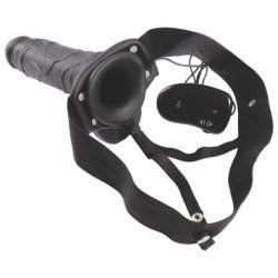 STRAP-ON HUECO CON VIBRACIÓN Y TESTICULOS REAL RAPTURE AIR FEELING 8" NEGRO