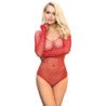 SUBBLIME - 952303 BODYSTOCKING DE REJILLA BRILLANTE CON HOMBROS DESCUBIERTOS MANGA LARGA ROJO TALLA ÚNICA