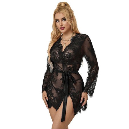 SUBBLIME - 953751 CAMISO DE ENCAJE + TANGA NEGRO S/M