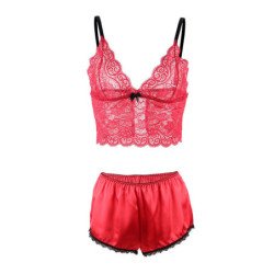 SUBBLIME - 953904 CAMISÓN DE SEDA Y ENCAJE + PANTIES ROJO L/XL