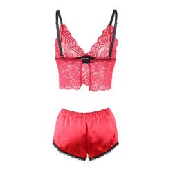 SUBBLIME - 953904 CAMISÓN DE SEDA Y ENCAJE + PANTIES ROJO L/XL