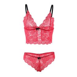 SUBBLIME - 953904 CAMISÓN DE SEDA Y ENCAJE + PANTIES ROJO L/XL