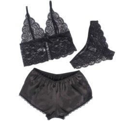 SUBBLIME - 953911 CAMISO DE SEDA Y ENCAJE + BRAGUITAS NEGRO S/M