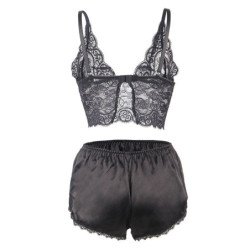 SUBBLIME - 953911 CAMISO DE SEDA Y ENCAJE + BRAGUITAS NEGRO S/M