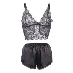 SUBBLIME - 953928 CAMISO DE SEDA Y ENCAJE + BRAGUITAS NEGRO L/XL