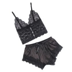 SUBBLIME - 953935 CAMISO DE SEDA CASUAL + PANTALONES DE ENCAJE NEGRO TALLA S/M