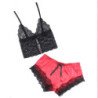 SUBBLIME - 953959 CAMISO DE SEDA CASUAL + PANTALONES DE ENCAJE NEGRO/ROJO TALLA S/M