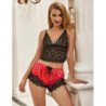 SUBBLIME - 953966 Camisón informal de seda + pantalones de encaje negro/rojo L/XL
