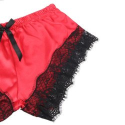 SUBBLIME - 953966 Camisón informal de seda + pantalones de encaje negro/rojo L/XL