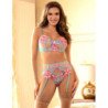 SUBBLIME - 954109 SUJETADOR + PANTIES CON LIGUERO DISEÑO FLORAL AZUL S/M