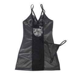 SUBBLIME - 954161 VESTIDO + TANGA DE CUERO NEGRO S/M