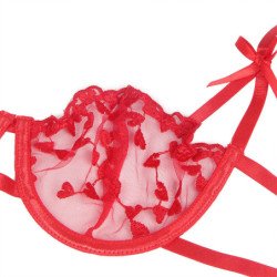 SUBBLIME - 954338 SUJETADOR + TANGA + LIGUERO CON ESTAMPADO DE CORAZONES ROJO L/XL