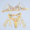 SUBBLIME - 954345 SUJETADOR + TANGA + LIGUERO DISEÑO FLORAL AMARILLO S/M