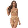 SUBBLIME - 954352 SUJETADOR + TANGA + LIGUERO DISEÑO FLORAL AMARILLO L/XL