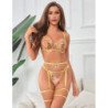 SUBBLIME - 954352 SUJETADOR + TANGA + LIGUERO DISEÑO FLORAL AMARILLO L/XL
