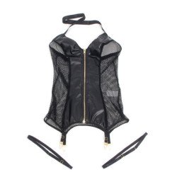 SUBBLIME - 954451 VESTIDO DE MALLA SEXY DE CUERO NEGRO L/XL