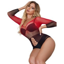 SUBBLIME - 952259 BODYSTOCKING DE REJILLA ELSTICO MANGA LARGA DEGRADADO ROJO Y NEGRO TALLA ÚNICA