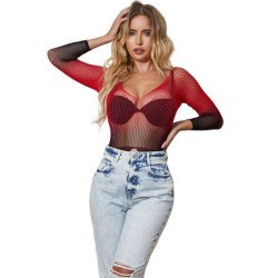 SUBBLIME - 952259 VESTIDO DE MANGA LARGA DE RED ELÁSTICA CON DEGRADADO ROJO Y NEGRO TALLA ÚNICA