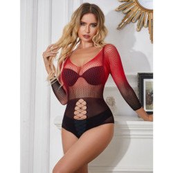 SUBBLIME - 952259 BODYSTOCKING DE REJILLA ELSTICO MANGA LARGA DEGRADADO ROJO Y NEGRO TALLA ÚNICA