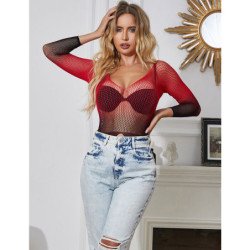 SUBBLIME - 952259 VESTIDO DE MANGA LARGA DE RED ELÁSTICA CON DEGRADADO ROJO Y NEGRO TALLA ÚNICA