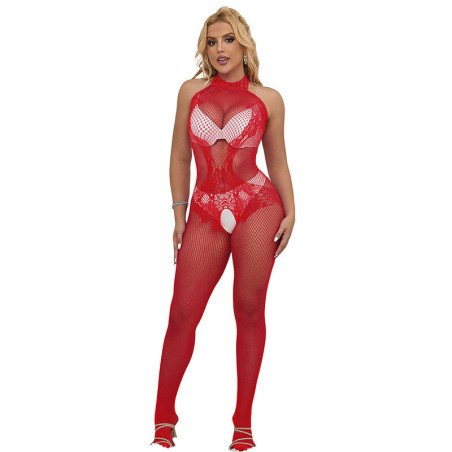 SUBBLIME - 952372 BODY SIN ENTREPIERNA DE RED Y ENCAJE CON CUELLO ALTO ROJO TALLA ÚNICA
