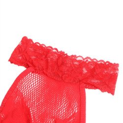 SUBBLIME - 952372 BODYSTOCKING CROTCHLESS DE REJILLA Y ENCAJE CON CUELLO ALTO ROJO TALLA ÚNICA