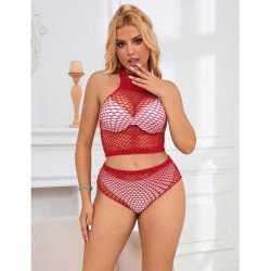 SUBBLIME - 952402 BODYSTOCKING CONJUNTO DE REJILLA CON BRILLANTES ROJO TALLA ÚNICA