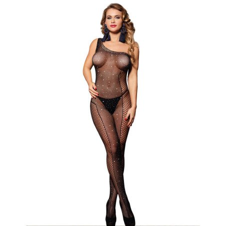 SUBBLIME - 952037 BODY DE RED DE UN SOLO HOMBRO CON DIAMANTES NEGRO TALLA ÚNICA