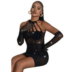 SUBBLIME - 952235 VESTIDO DE RED CON PEDRERÍA NEGRO TALLA ÚNICA