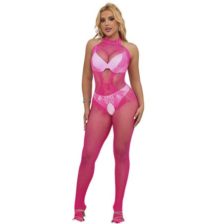 SUBBLIME - 952389 BODY SIN ENTREPIERNA DE RED Y ENCAJE CON CUELLO ALTO ROSA TALLA ÚNICA