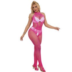 SUBBLIME - 952389 BODY SIN ENTREPIERNA DE RED Y ENCAJE CON CUELLO ALTO ROSA TALLA ÚNICA
