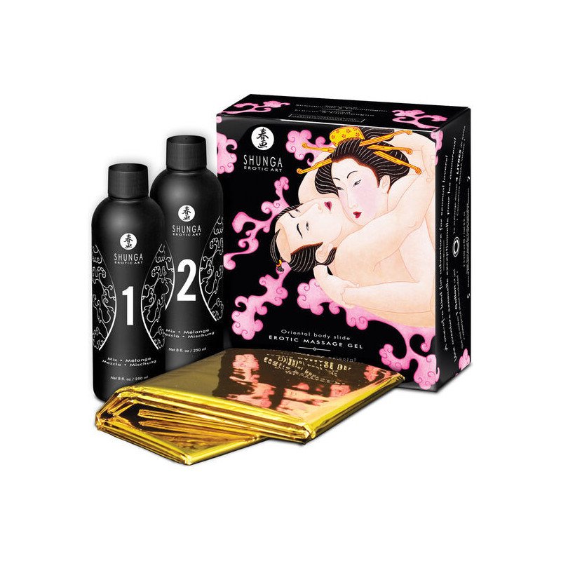 SHUNGA - GEL DE MASAJE ERÓTICO ORIENTAL CUERPO A CUERPO CON FRESAS Y CAVA