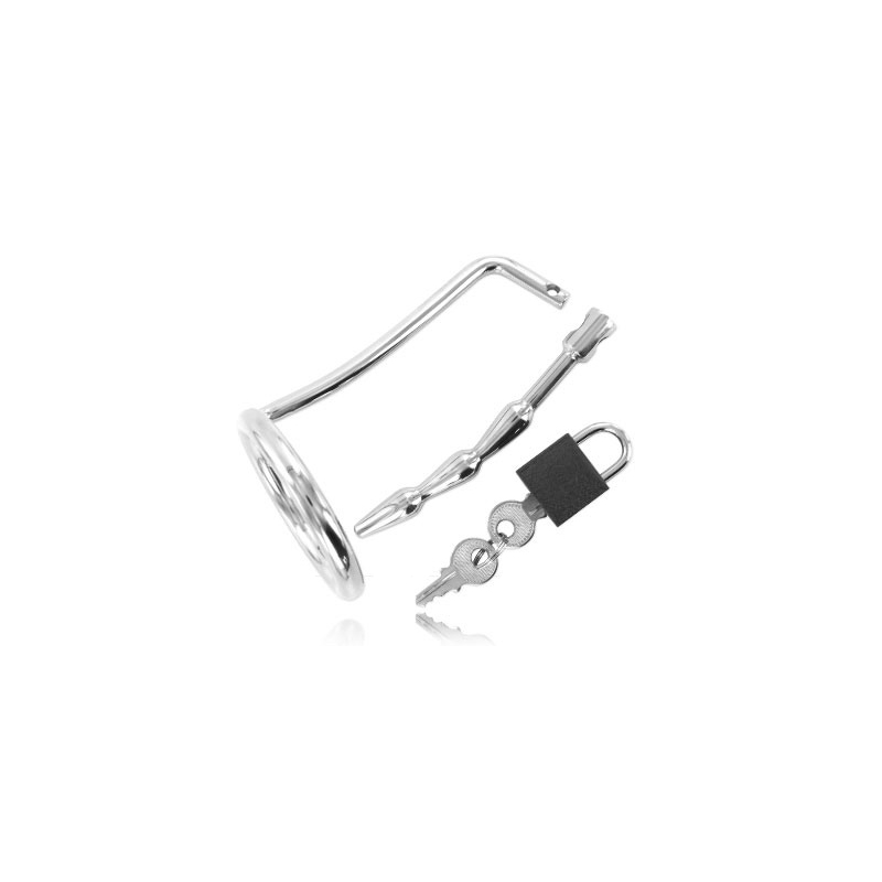 ANILLO METÁLICO DURO PARA TESTÍCULOS CON TAPÓN DE CASTIDAD URETRAL