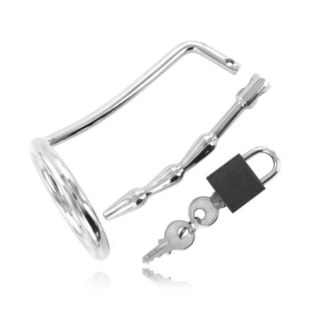 ANILLO METÁLICO DURO PARA TESTÍCULOS CON TAPÓN DE CASTIDAD URETRAL
