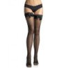 LEG AVENUE - MEDIAS DE REJILLA NEGRA CON DETALLE SUPERIOR DE ENCAJE Y LAZO