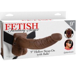 SERIE FETISH FANTASY - SERIE 9 STRAP-ON HUECO CON BOLAS 22,9 CM MARRÓN