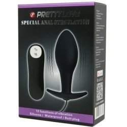 PRETTY LOVE - TAPON ANAL DE SILICONA CON ANCLAJE, 12 MODOS DE VIBRACIÓN, NEGRO