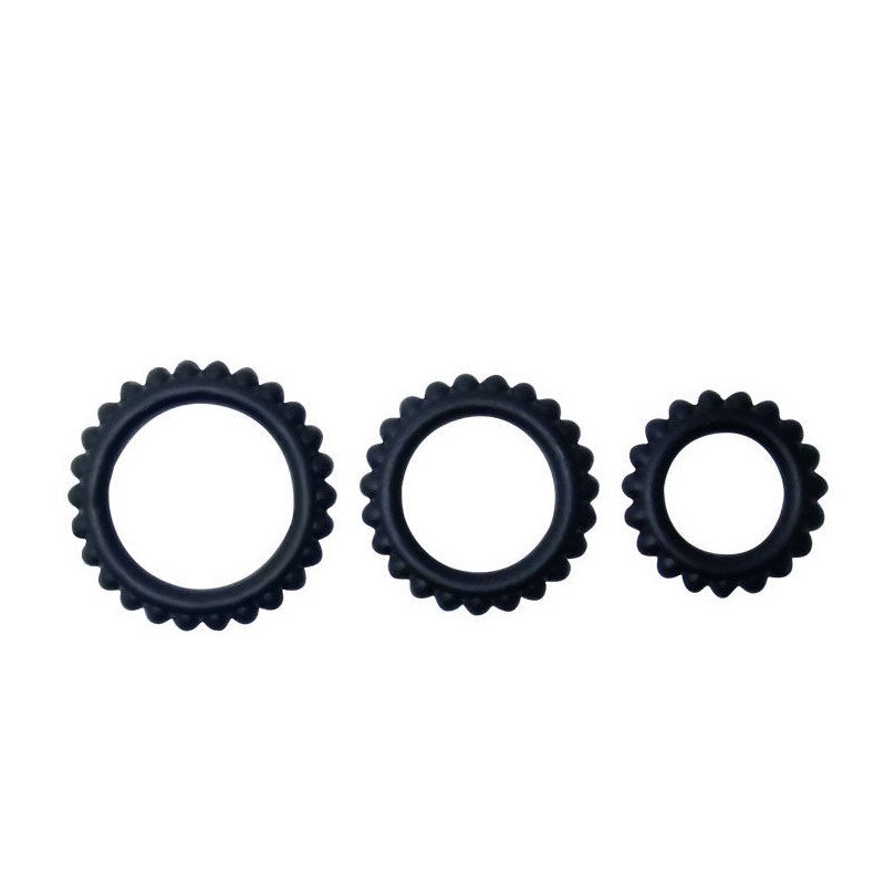 BAILE - TITAN SET 3 PIEZAS ANILLO PARA PENE NEGRO 2.8 + 2.4 + 1.9 CM