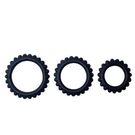 BAILE - TITAN SET 3 PIEZAS ANILLO PARA PENE NEGRO 2.8 + 2.4 + 1.9 CM