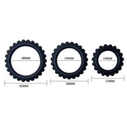BAILE - TITAN SET 3 PIEZAS ANILLO PARA PENE NEGRO 2.8 + 2.4 + 1.9 CM