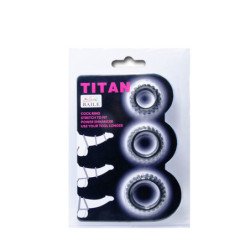 BAILE - TITAN SET 3 PIEZAS ANILLO PARA PENE NEGRO 2.8 + 2.4 + 1.9 CM