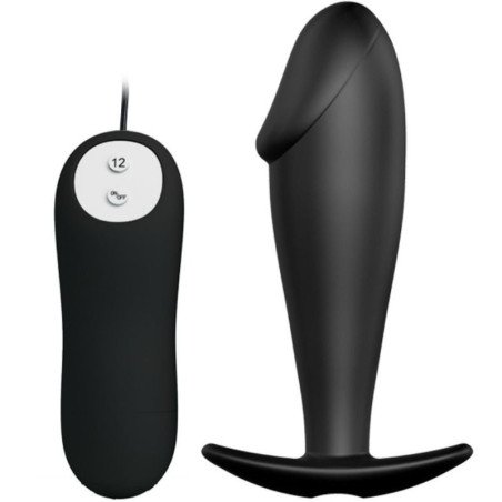 PRETTY LOVE - TAPÓN ANAL DE SILICONA CON FORMA DE PENE Y 12 MODOS DE VIBRACIÓN, COLOR NEGRO