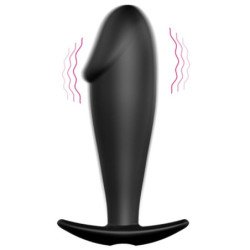 PRETTY LOVE - TAPÓN ANAL DE SILICONA CON FORMA DE PENE Y 12 MODOS DE VIBRACIÓN, COLOR NEGRO