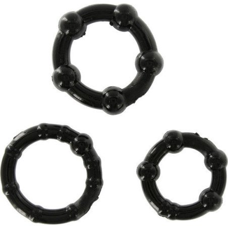 SIETE CREACIONES - JUEGO DE TRES ANILLOS NEGROS PARA EL PENE