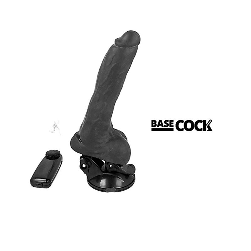 BASECOCK - VIBRADOR REALISTICO CONTROL REMOTO NEGRO CON TESTICULOS 20 CM -O- 4 CM