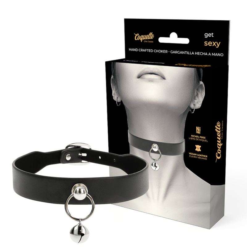 COQUETTE CHIC DESIRE - COLLAR DE CUERO VEGANO, ACCESORIO PARA MUJER, SONAJERO/ARRO