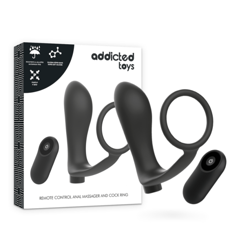 JUGUETES PARA ADICTOS - ANILLO PARA PENE CON CONTROL REMOTO, TAPÓN ANAL NEGRO RECARGABLE