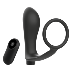 JUGUETES PARA ADICTOS - ANILLO PARA PENE CON CONTROL REMOTO, TAPÓN ANAL NEGRO RECARGABLE