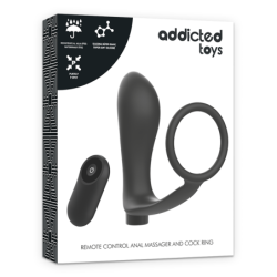 JUGUETES PARA ADICTOS - ANILLO PARA PENE CON CONTROL REMOTO, TAPÓN ANAL NEGRO RECARGABLE